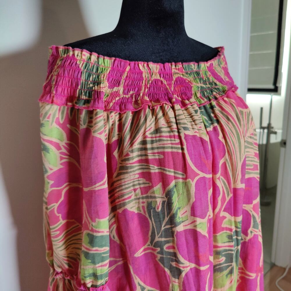 Off Shoulder Bell Sleeve Dress 2X Resort Vacation Boho Coastal - Picture 3 of 8